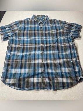 Eddie Bauer Blue and Gray Plaid Button-Down Shirt
